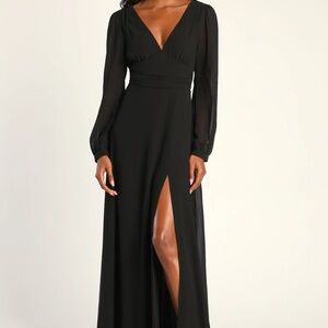 Lulu's Elegant Black Long Sleeve Dress
